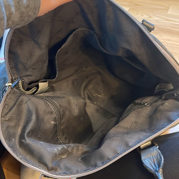 Grey all leather Longchamp shoulder bag with silver hardware - Picture 9 of 12